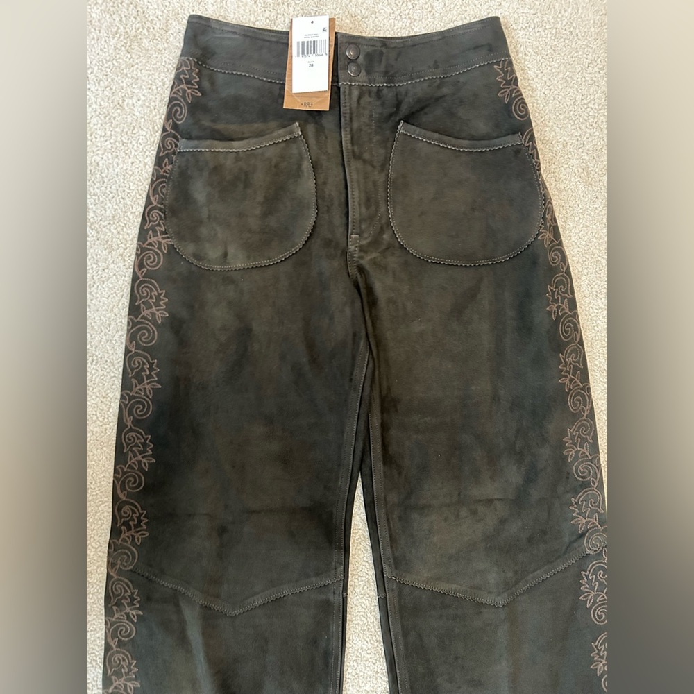 RRL Embroidered Suede Flare Pant Size 28 - Picture 6 of 12